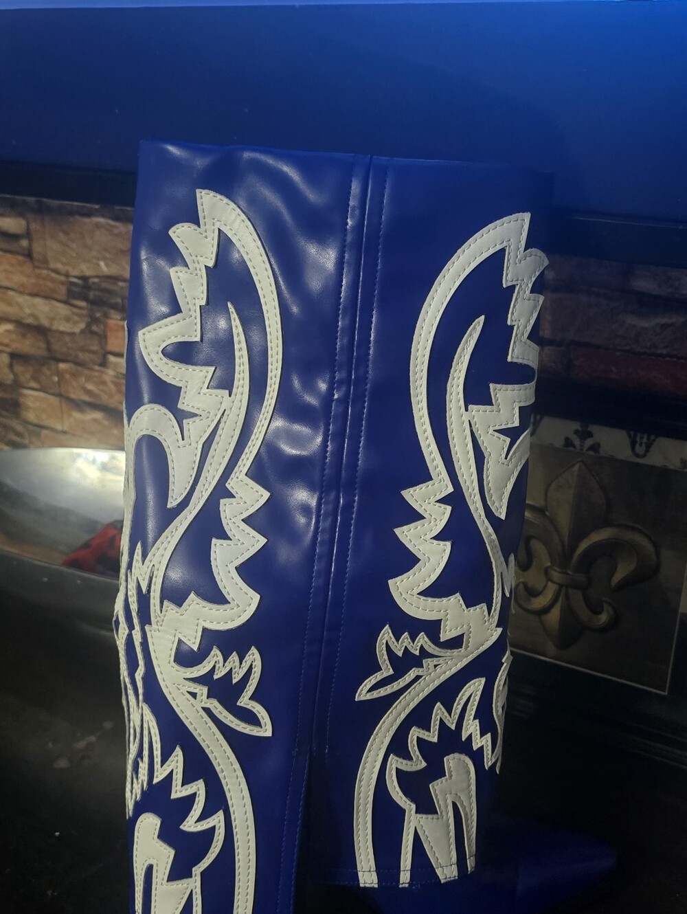 Women’s Royal Blue and White Heeled Western Boots - Picture 6 of 7